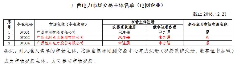 廣西電力市場交易主體名單（電網(wǎng)企業(yè)）