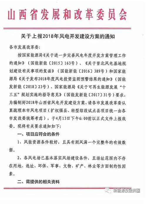 今日截止！山西發(fā)改委要求各市上報(bào)2018年風(fēng)電開發(fā)