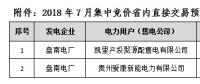 貴州電力交易中心2018年7月集中競價(jià)省內(nèi)直接交預(yù)成交情況的公告