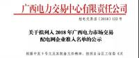 關于擬列入2018年廣西電力市場交易配電網(wǎng)企業(yè)準入名單的公示